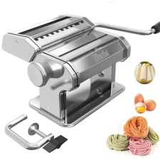 Stainless Steel Manual Pasta Maker with Cutter, Crank & 7 Thickness Settings