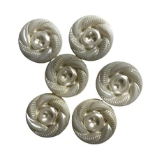 Large White Flat Round Swirl Buttons 6 Size 1" - 2 Hole Buttons Vintage vn