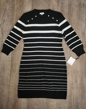 Calvin Klein Women's Sweater Dress Size PXL Black and White Striped 3/4 Sleeve