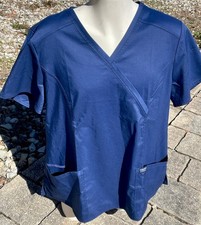 Cherokee Scrub Top 2XL Navy Blue Womens Flattering Deep Front Pockets NWOT 2XG
