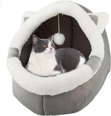 Kuschelige Katzenhöhle mit Spielzeug - Weiche Hundehöhle für Katzen und Hunde
