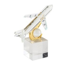 Crystal Airplane Model with Gold-Tone Stand Reflective Tabletop Decor Elegant