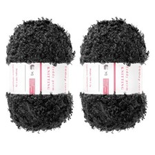 2pcs Fur Yarn Polyester Yarn Fluffy Chunky Yarn Black for Crocheting,50m