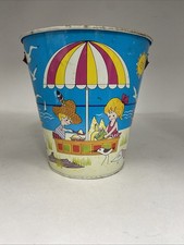 J. Chein Vintage 50 s Tin Litho Sand Pail Seagull Beach Day Umbrella Bucket