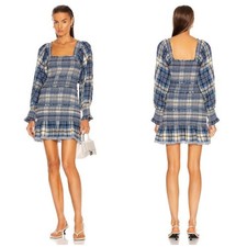 LoveShackFancy - Blue Plaid Stanley Smocked Plaid Dress - Size Large