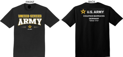 COLEMAN BARRACKS* GERMANY* 2-SIDED SHIRT. ARMY OFFICIALLY LICENSED