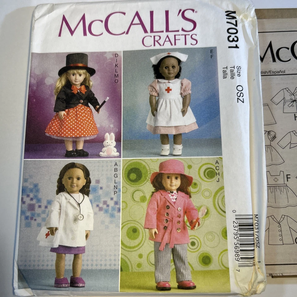 McCall's M7031 18" Doll Costume Pattern Magician Nurse Doctor Detective Uncut - Image 2 of 4