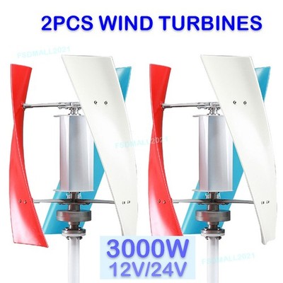 2 Sets 3KW 12V/24V Vertical Windturbinen-Generator MPPT Laderegler For Home Boat