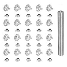 80pcs Crystal Rivets 10mm Rhinestone Stud with Installation Tool, Silver White