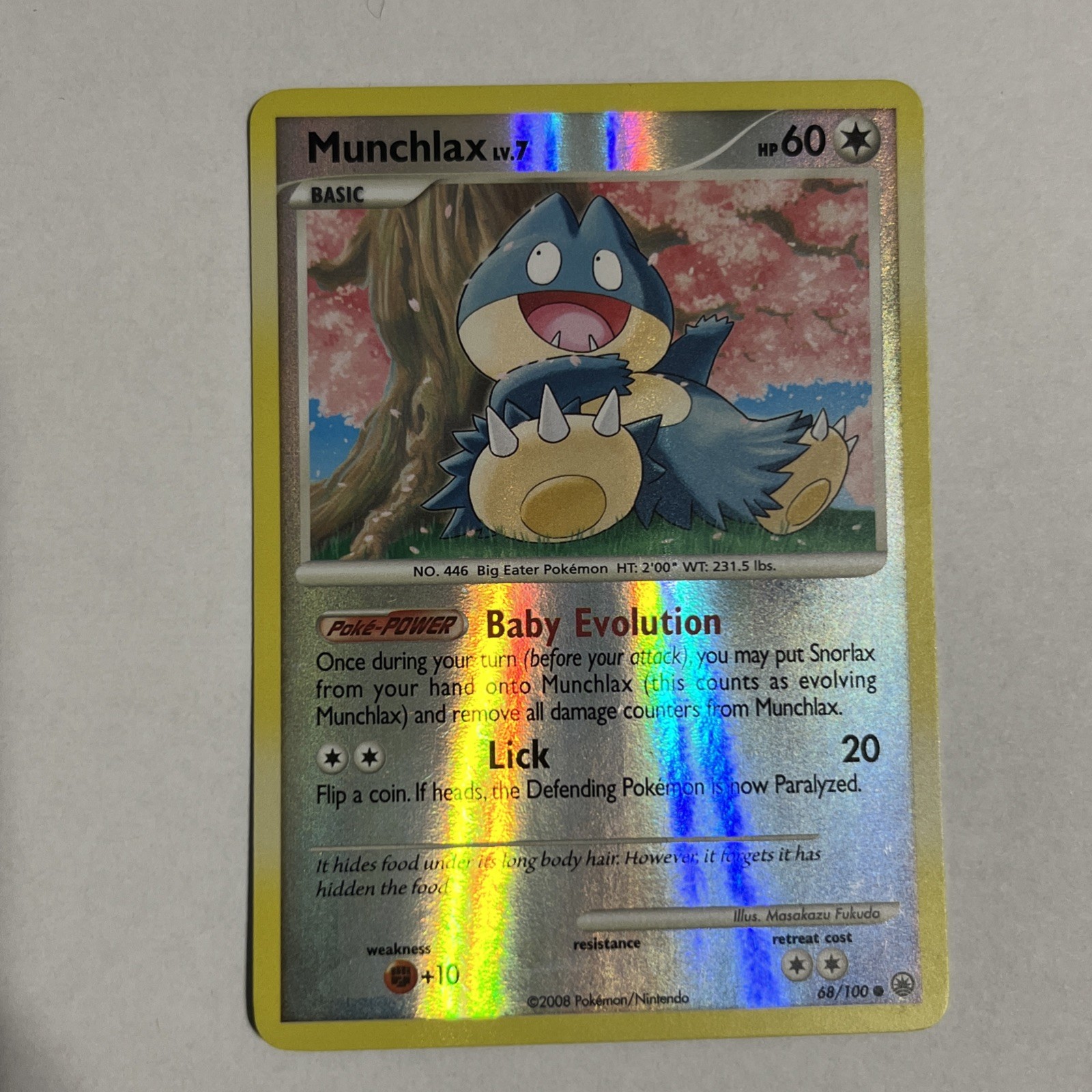 Munchlax 68/100 Majestic Dawn Reverse Holo Pokemon Card 2008 Vintage TCG NM