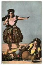 Vintage Postcard  Hawaiian Hula-Hula Dancers Greetings Goddess Laka Unposted