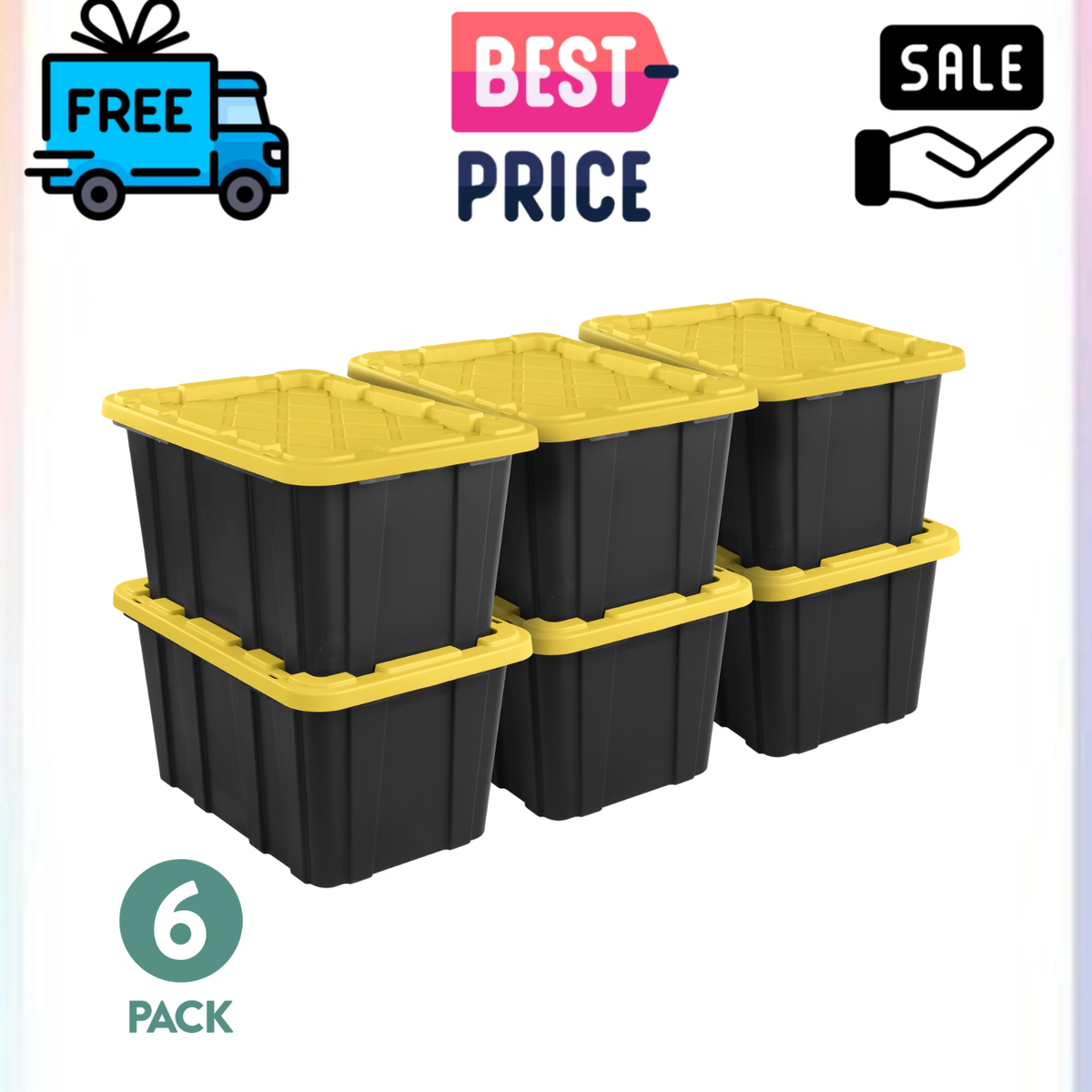 Sterilite 6 Pack 27 Gallon Storage Bin Snap Lid Heavy Duty Black