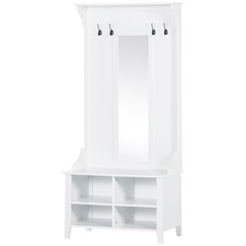 HOMCOM Hallway Furniture Set Shoe Bench Storage Mirror Cabinet w/ 4 Hooks
