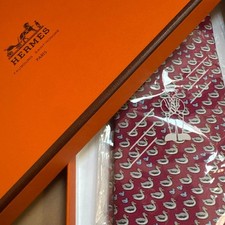 Hermes Silk Duck Pair Tie 100 Silk Burgundy France 150cm