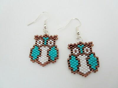 Beaded Owl Earrings Peyote Seed Bead Jewelry