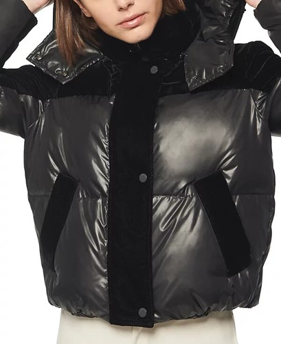 Andrew Marc Velvet Panel Vega Puffer Jacket In Black size M - Picture 3 of 4