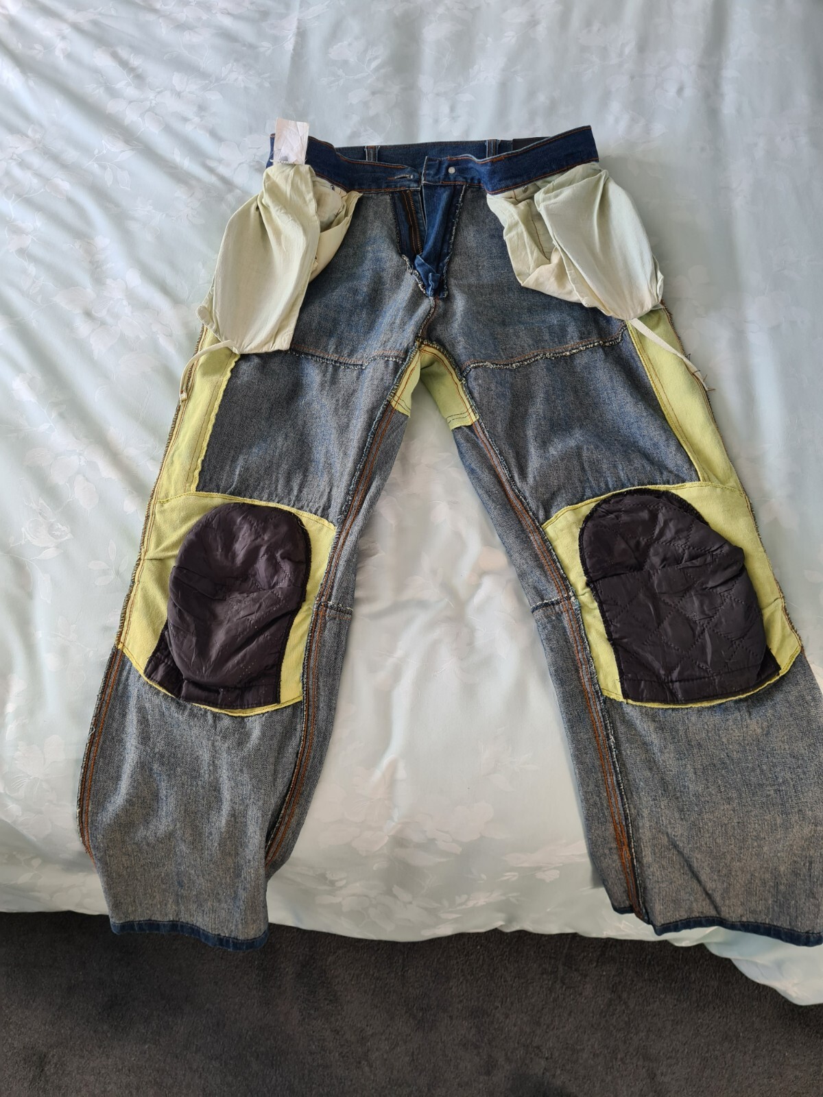 Red route motorcycle jeans including knee and hip armour, 36 inch waste