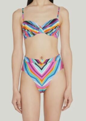 $88 Trina Turk Women's Blue Louvre Striped Bikini Top Swimwear Size 2