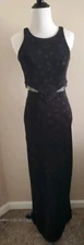 Bari Jay Formal Two Piece Black Dress Sparkle PROM LBD FRINGE 