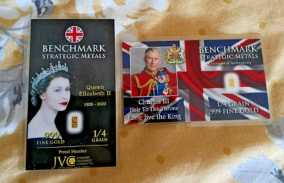 0.017 grams gold bars of King Charles & Queen Elizabeth  pure gold Investments