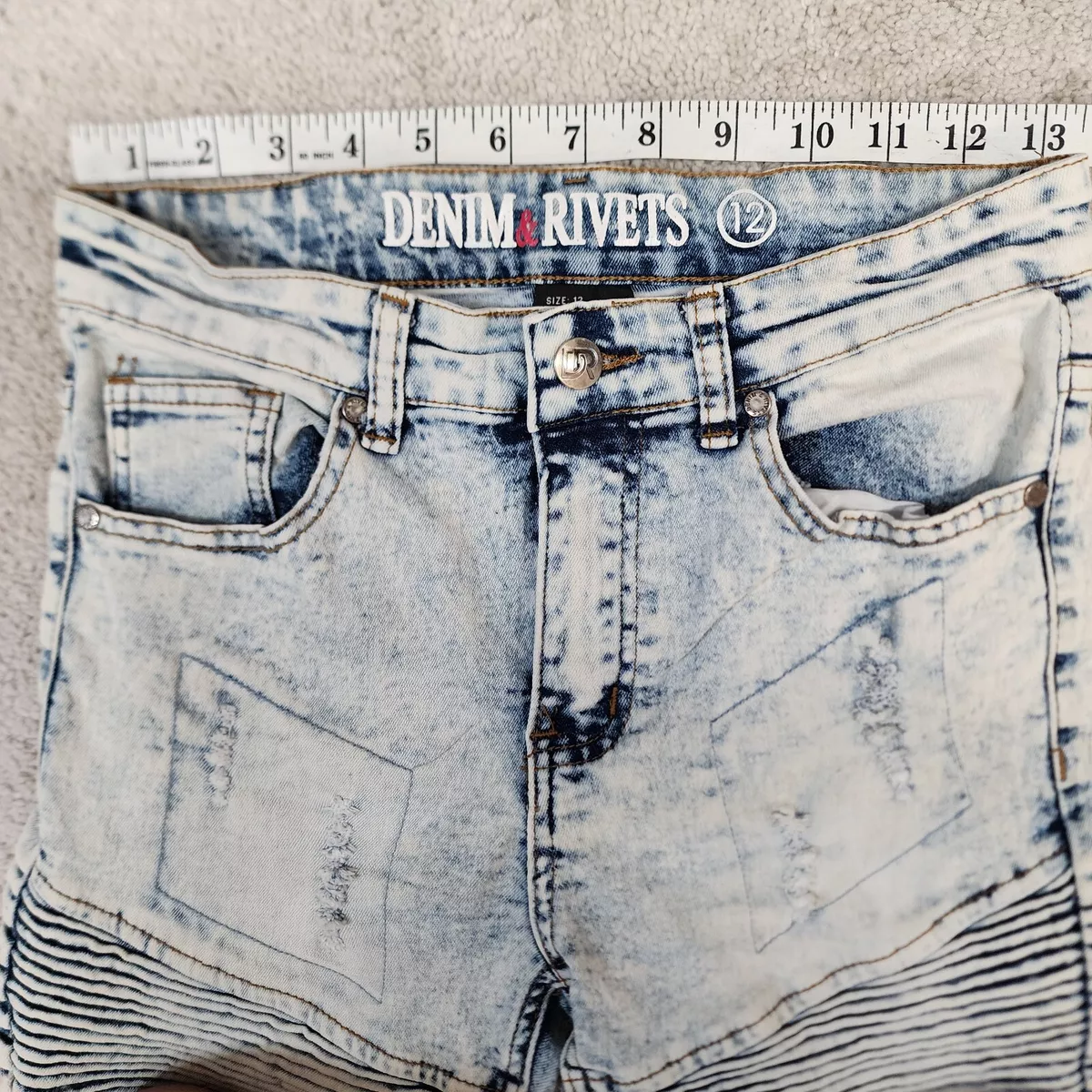 Denim Rivets Boys Jeans Shorts Size 12 Blue Moto Distressed