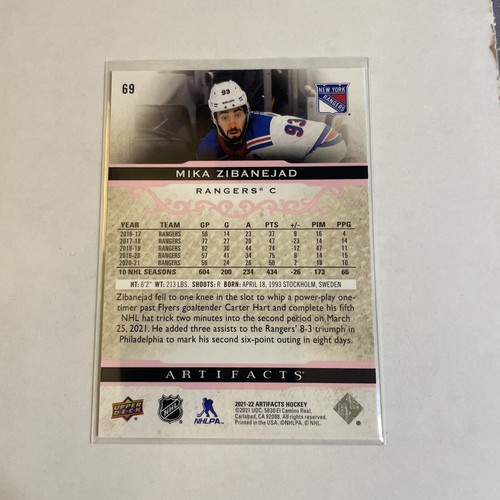 2021-22 Upper Deck Artifacts Purple /35 Mika Zibanejad #69 - Picture 2 of 2