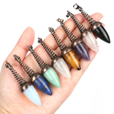 1pc Crystal Chakra Bullet Cone Pendants Quartz Gems Stone Metal ...