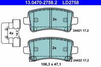 ATE 13.0470-2758.2 Bremsbelagsatz, Scheibenbremse Hinterachse FÜR Opel Vauxhall