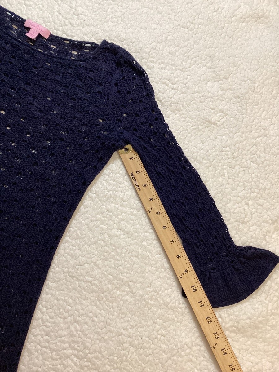 Lilly Pulitzer Navy Blue Flutter Sleeve Crochet Dress , Size XS, Preowned |  eBay