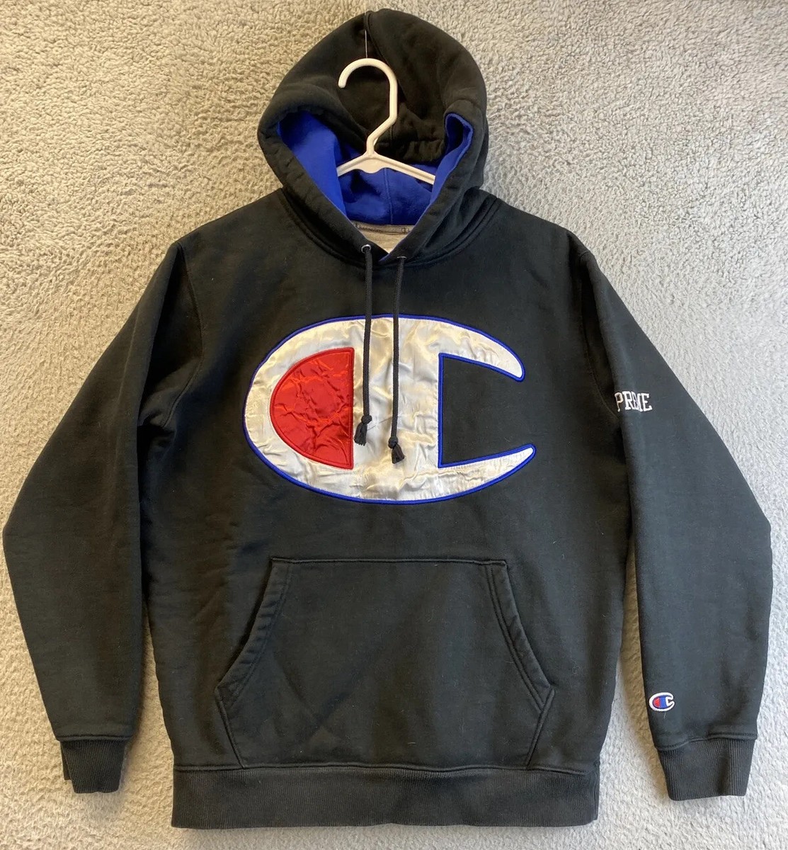Champion sweatshirt S Black Big Logo Pullover Hoodie Size Small