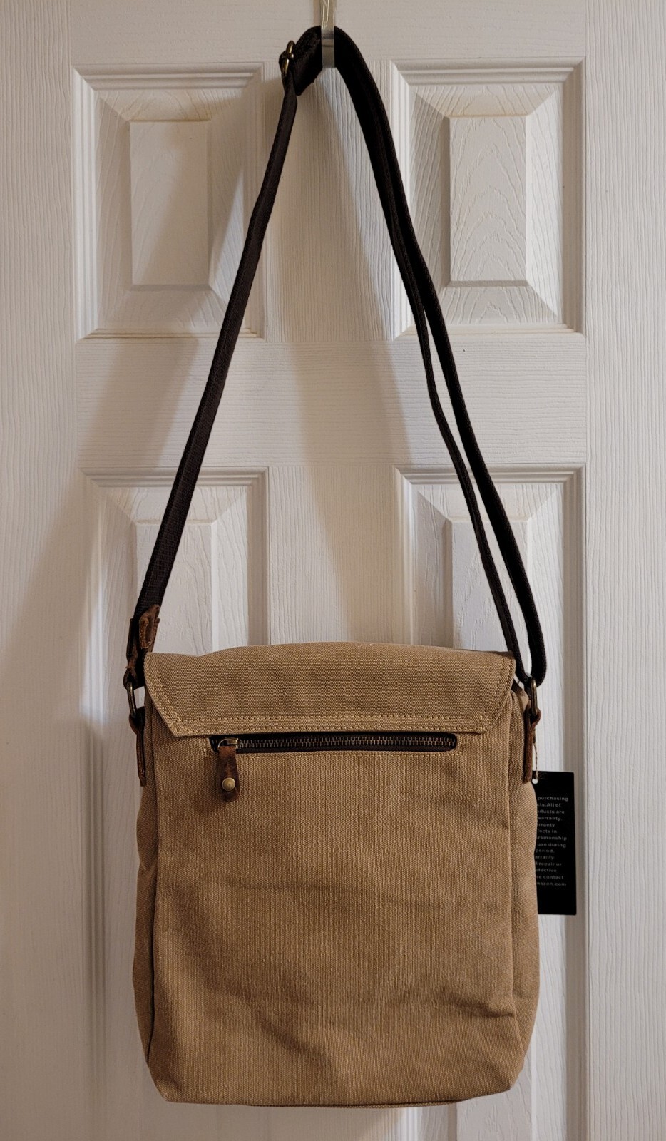 VASCHY VINTAGE CANVAS LEATHER KHAKI COLOR MESSENGER BAG CROSSBODY BAG