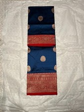 Exquisite Pure Katan Banarasi Silk Saree - Peacock Blue with Red Zari Border