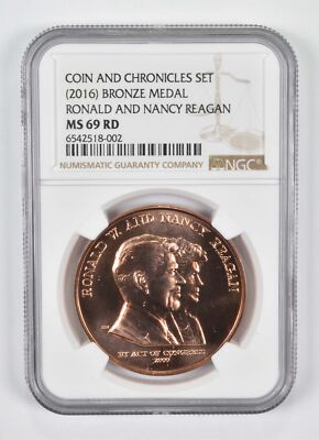 2016) MS69 RD Bronze Medal Ronald & Nancy Reagan Coin and