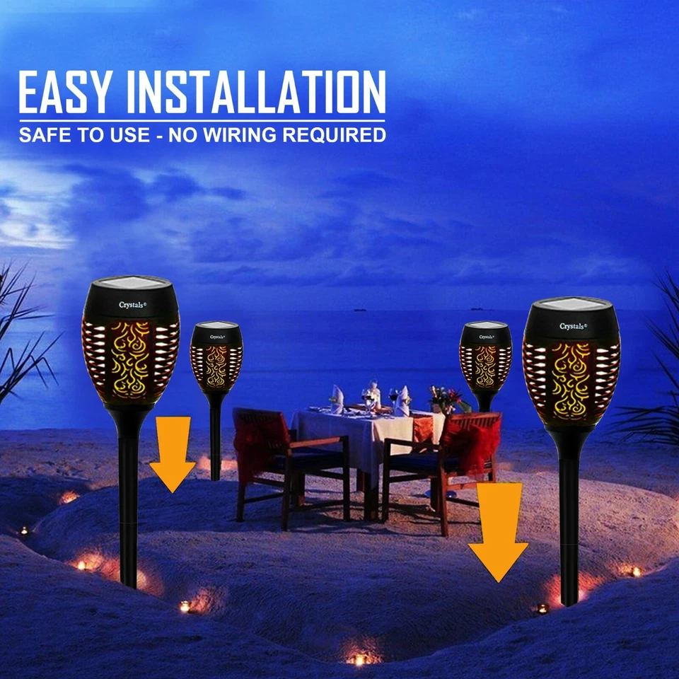 96 LED TORCH SOLAR LIGHT PATIO GARDEN DANCING FLICKERING FLAME LAMP - Image 2 of 2