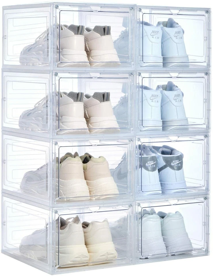 12 Clear Shoe Boxes Magnetic Drop Front Sneaker Rack Storage Organizer Stackable - Image 3 of 4