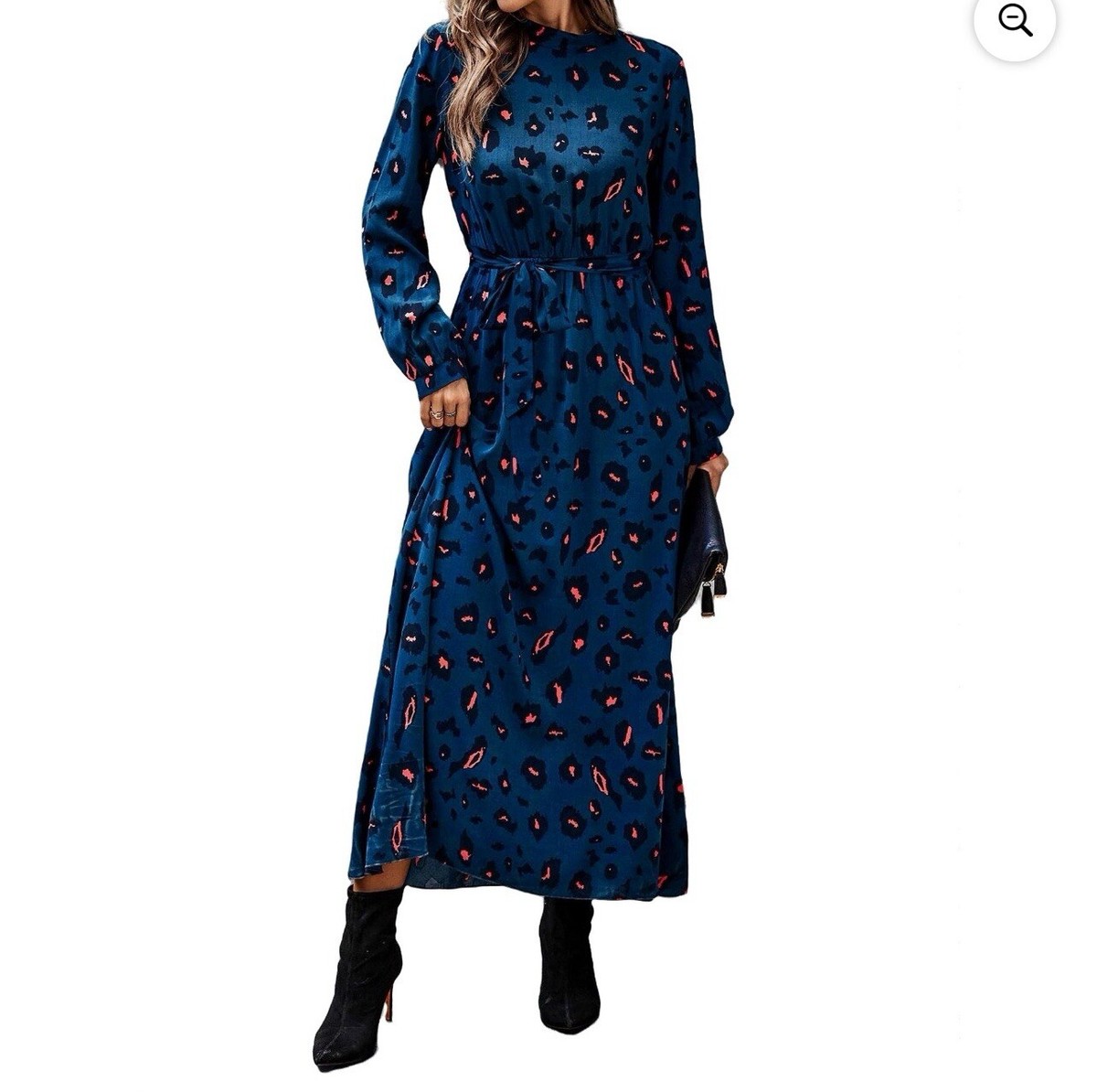 SheIn Teal Leopard Print Maxi Dress 4X Plus Women's Collar Long Sleeve Boho  | eBay