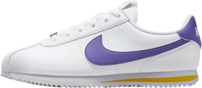 Nike Cortez Big Kids' Shoes (White/Varsity Maize/Varsity Purple) Size 4.5