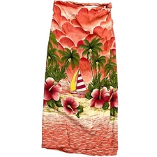 Tommy Bahama Sarong Women XS Orange Green Silk Cover Up Tropical Beach Swim