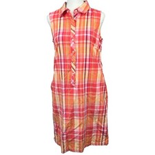 Talbots Women's Sleeveless Plaid Shirt Dress Size 6 Pink Orange