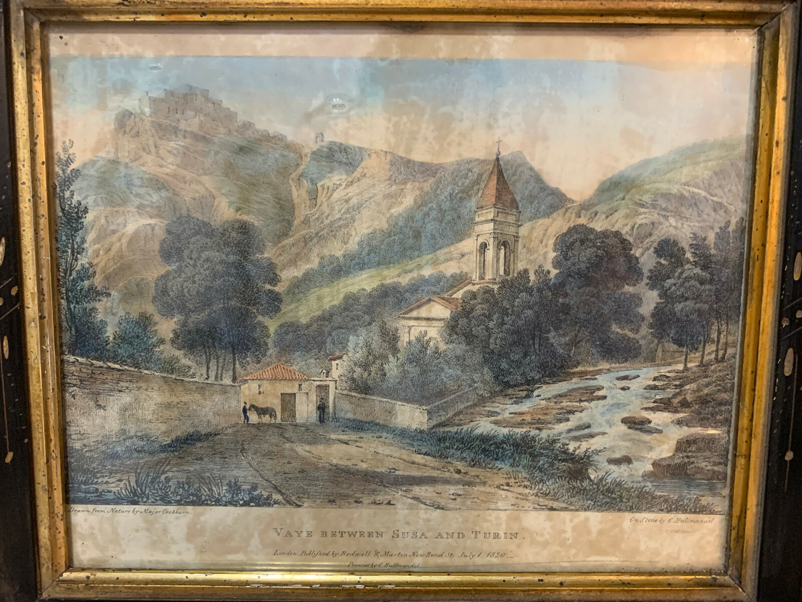 Antique 1820 Engraving Print Vaye Between Susa & Turin Major Cockburn