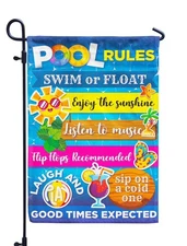 Pool Rules Signs and Decorations Outdoor, Summer Garden Flag Double Sided Bur...