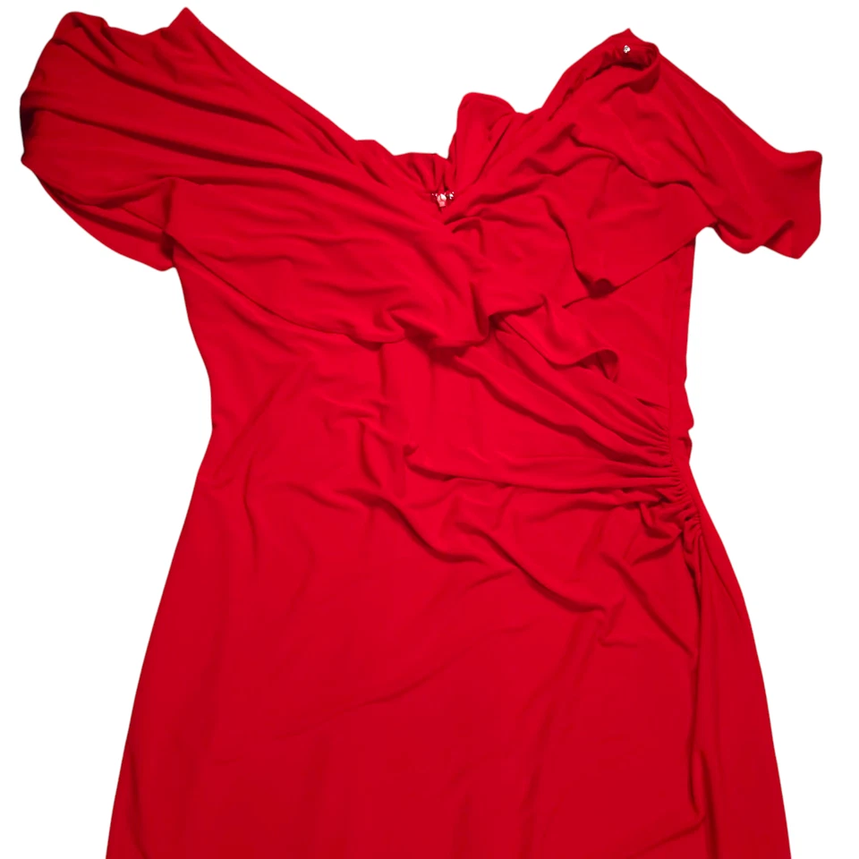 Lauren Ralph Lauren Maxi Red Dress Draping Gathered Waist Women Size 16 Date - Image 2 of 4