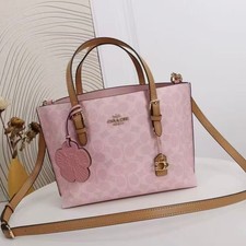 NEW CER24 Coach Mollie Tote Bag 25 In Signature Canvas With Charms Powder Pink