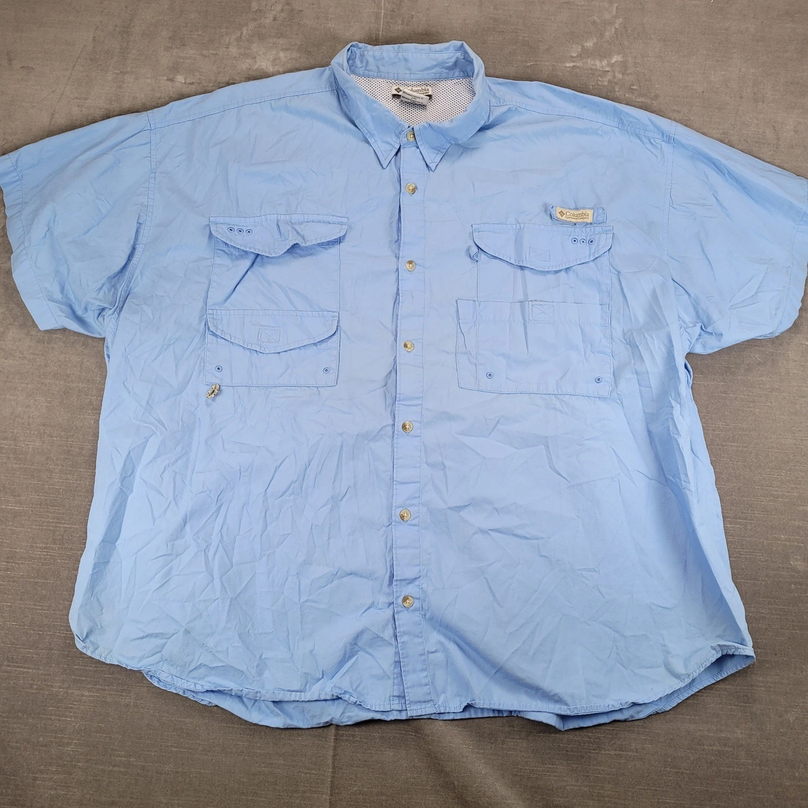 Columbia Mens 4XL Light Blue Short Sleeve Fishing Shirt