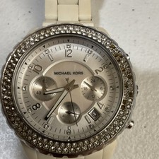 Michael Kors Women's Wristwatch MK-5300 White Ceramic Chronograph Diamond Bezel