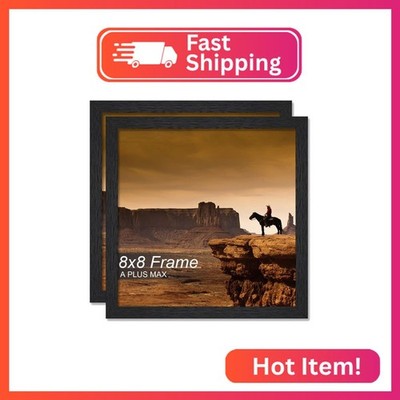 A PLUS MAX 8x8 Picture Frame Set of 2, Black Engineered Wood Frame for 8 x 8 Inc