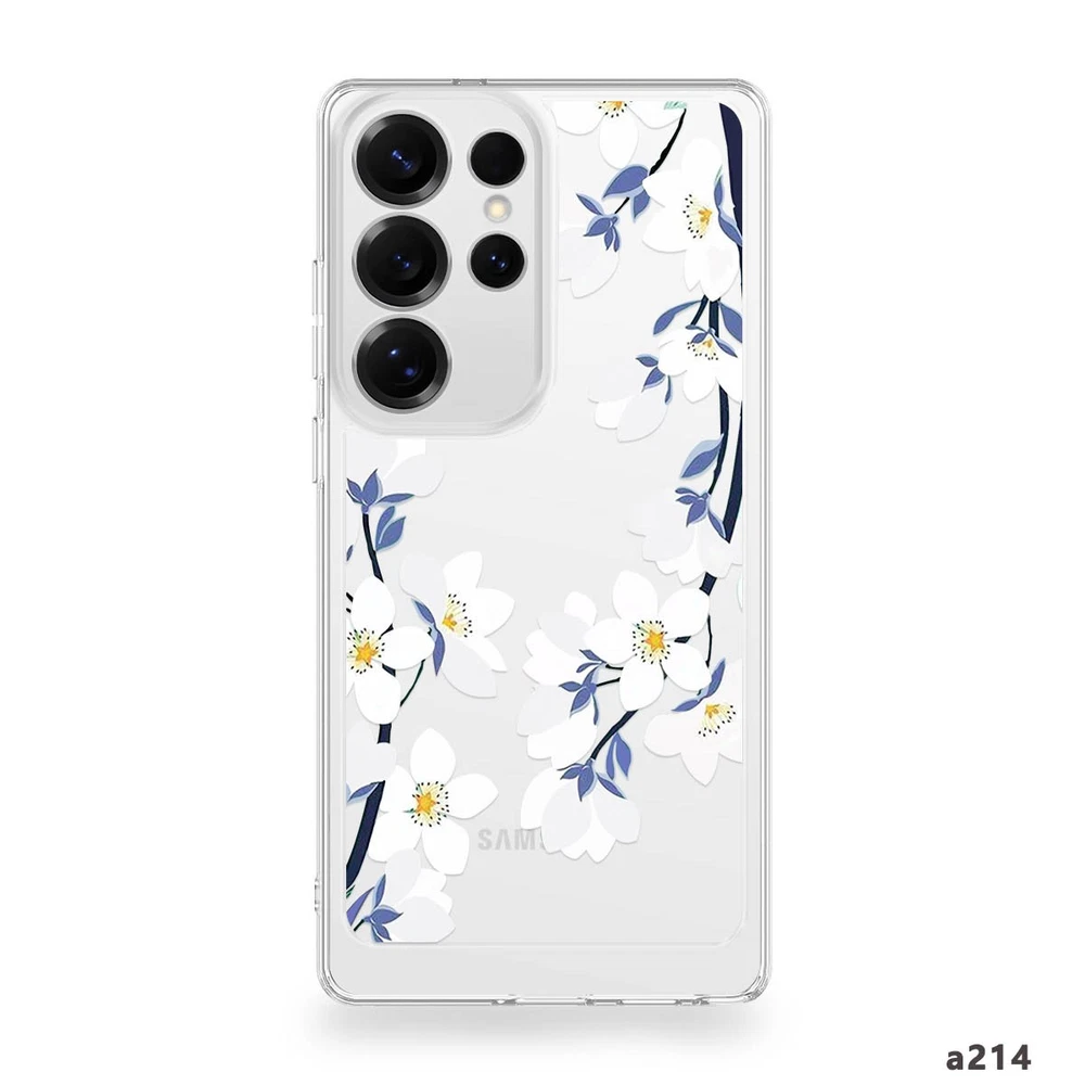 Samsung Galaxy S22 S23 S24 S25 A24 A25 Clear Floral Phone Case Cover  