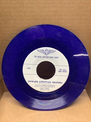 Vintage The Naval Aviation Cadet Choir 45 Blue Record - Onward Christian Solders