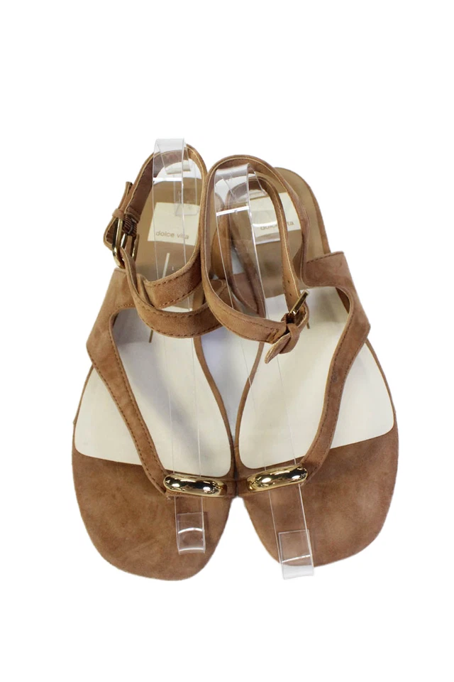 Dolce Vita Womens Suede Gold Tone Toe Ring Slingbacks Sandals Brown Size 8 - Image 2 of 4