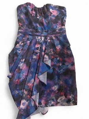Guess Strapless Floral Cocktail Dress in Blue, Purple, Pink